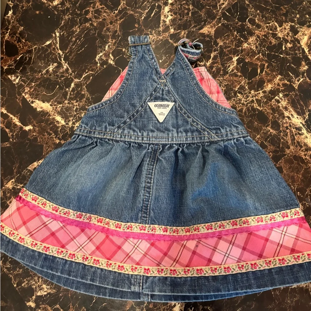 Vintage Y2K OshKosh B'gosh Denim Dress with Pink floral trim‎